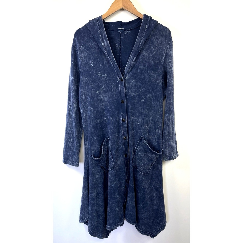 Magdalena Womens Cotton Hooded Jacket‎ Dress M (8-10) Marbled Blue Stretch USA